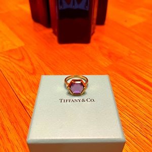 18 K Amethyst Tiffany & Co. 12 MM Hexagon Ring Size 6